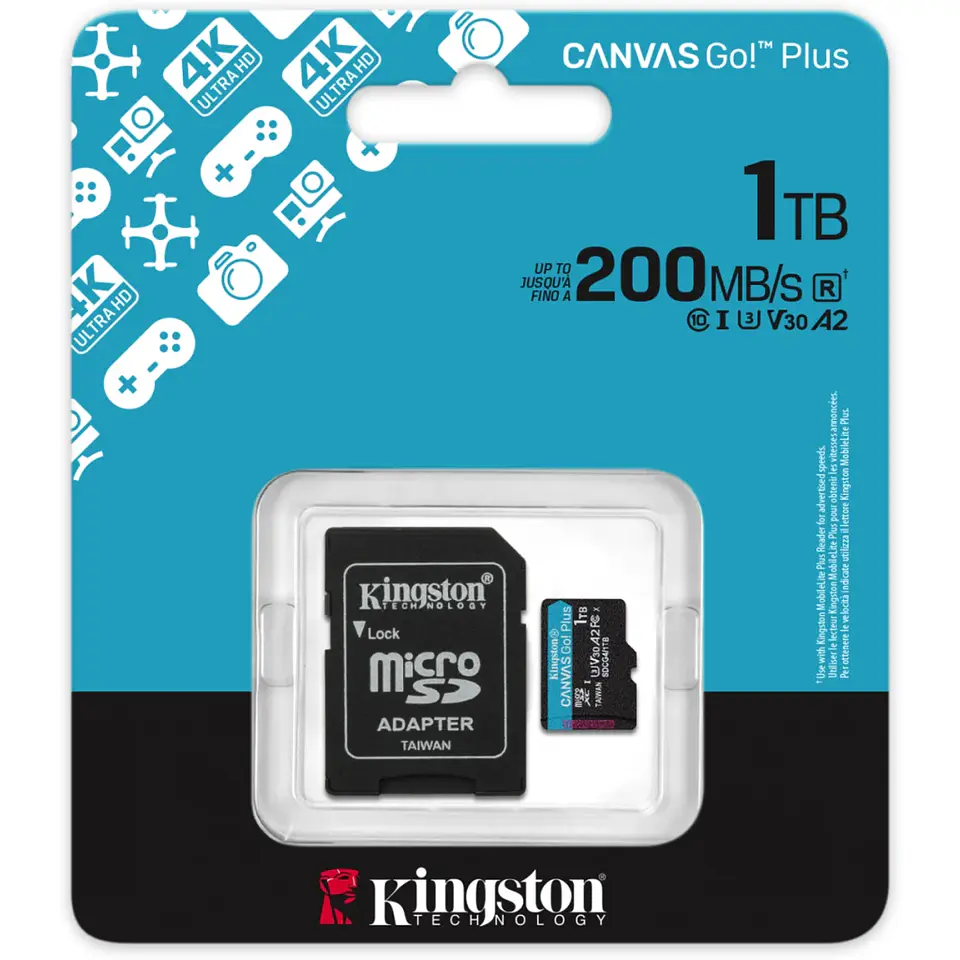 Memoria MicroSDXC 1TB Kingston Canvas Go Plus Cat10 UHS-I U3 V30 A2 Lec200MB/s 5