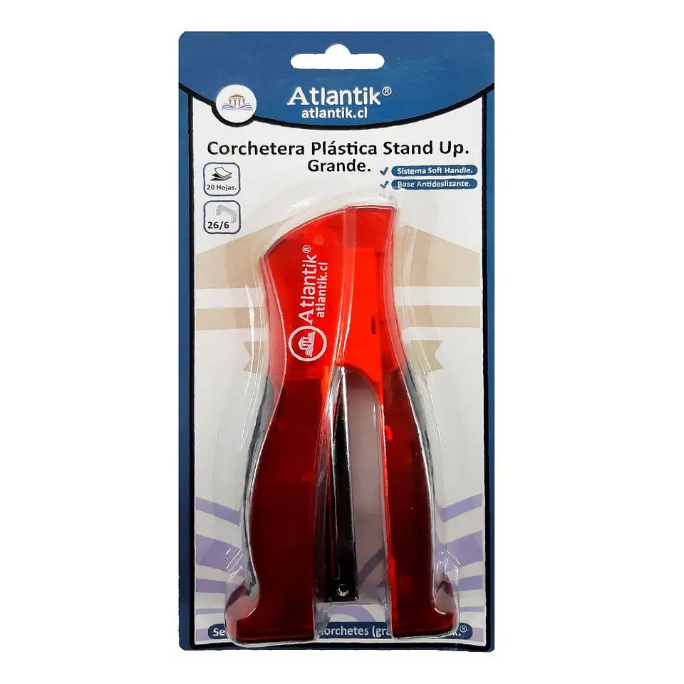 Corchetera plastica 20 hojas stand up roja Atlantik 1