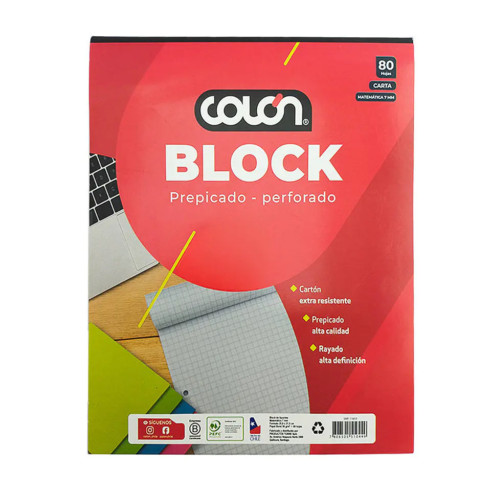Block prepicado/perforado carta 80 hojas 7 mm Colon 5