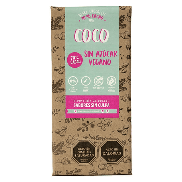 Chocolate amargo Coco barra 80g Sabores sin Culpa
