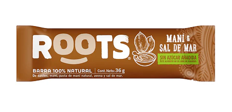 Barra 100% frutos Mani & Sal de mar 30gr Roots  