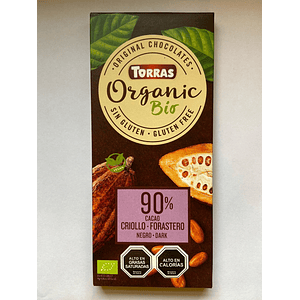 Chocolate Negro Organico 90% cacao Criollo Forastero 100g Torras