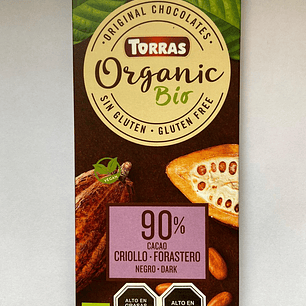 Chocolate Negro Organico 90% cacao Criollo Forastero 100g Torras