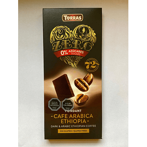 Chocolate Negro Zero azucar con Café Arabica 72% cacao 100g Torras