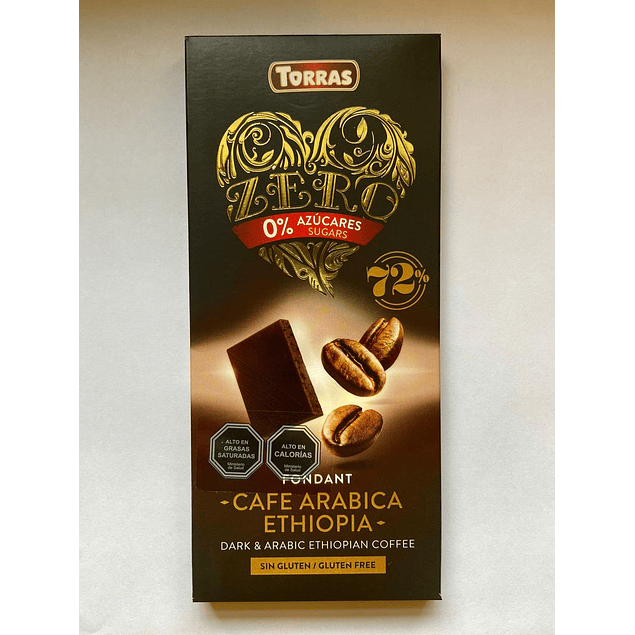 Chocolate Negro Zero azucar con Café Arabica 72% cacao 100g Torras