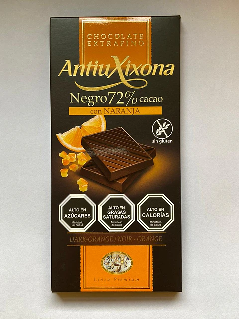 Chocolate Negro intenso con Naranja  72% cacao 100g Antiu Xixona