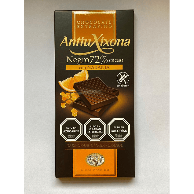 Chocolate Negro intenso con Naranja  72% cacao 100g Antiu Xixona