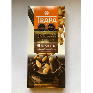 Chocolate Negro sin azucar  con Almendras enteras 80% cacao 175g Trapa
