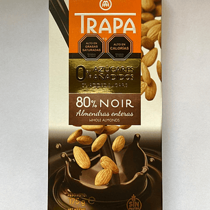 Chocolate Negro sin azucar  con Almendras enteras 80% cacao 175g Trapa