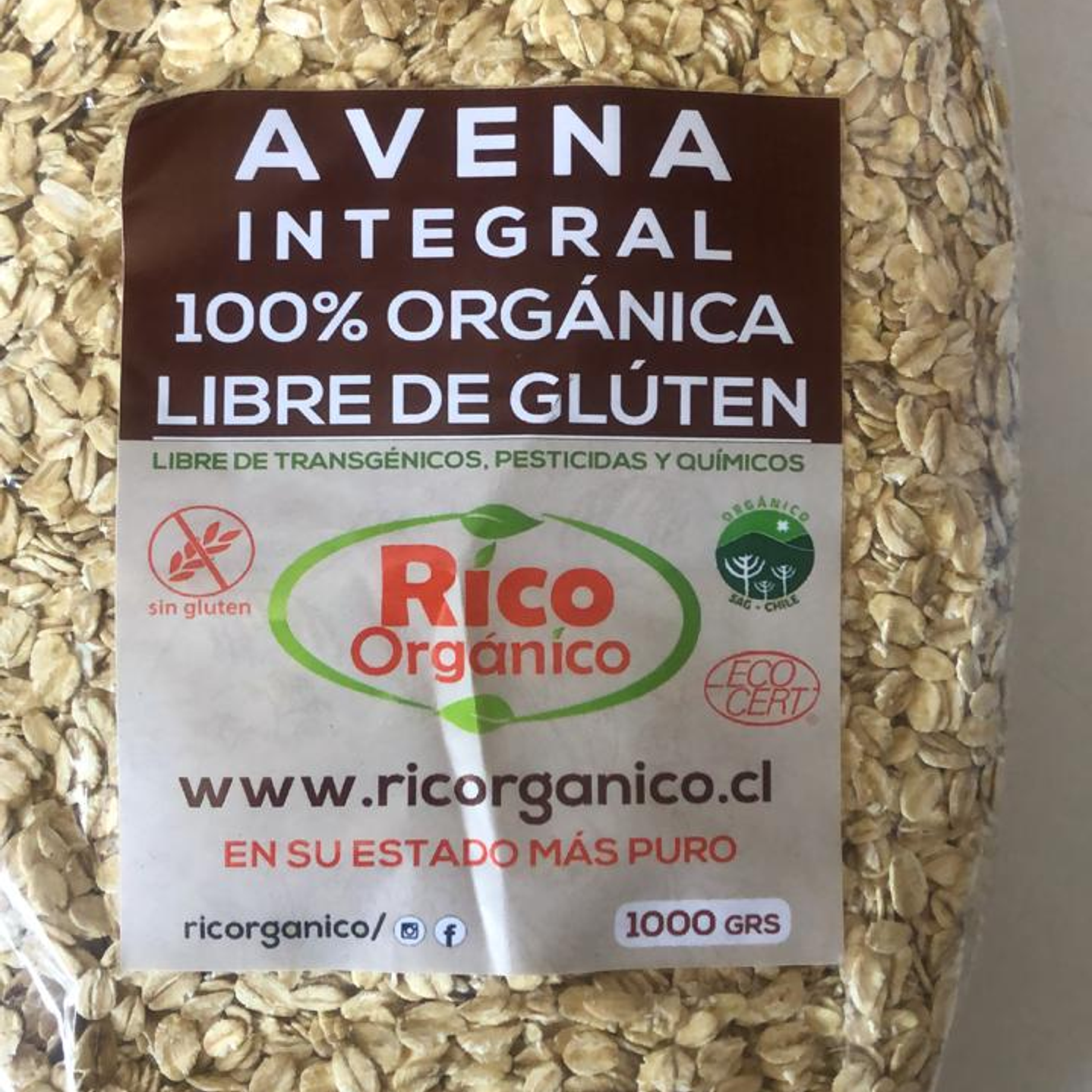 Avena Sin Gluten Organica 1kl Rico Organico 1