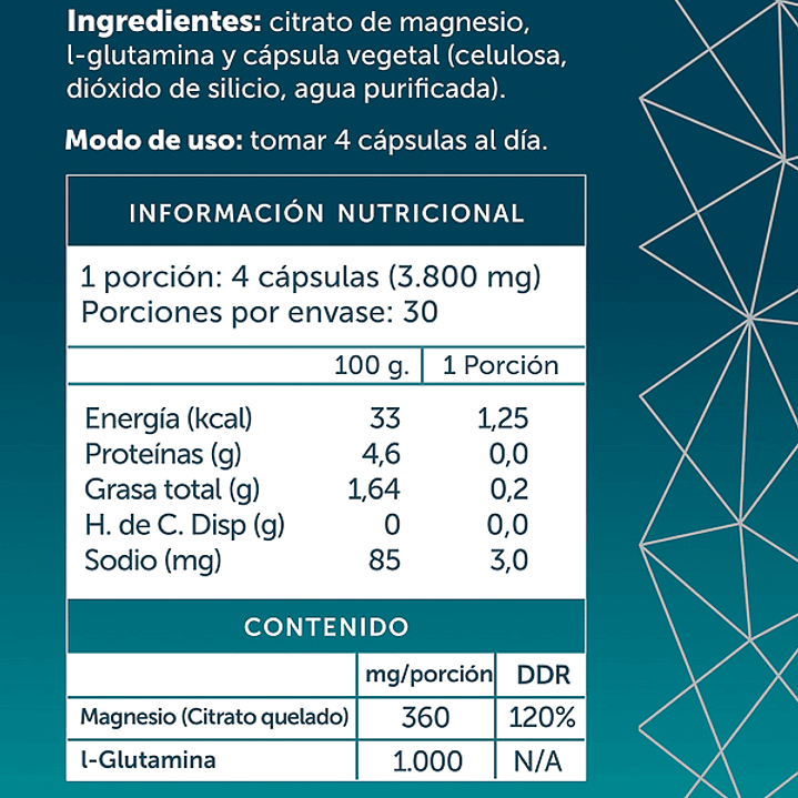 Magnesio Citrato con Glutamina 120 cápsulas  Wellplus 2