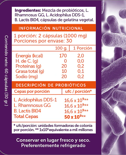 Probiotic Plus 50Billones 60 Cápsulas Refrigerado Wellplus