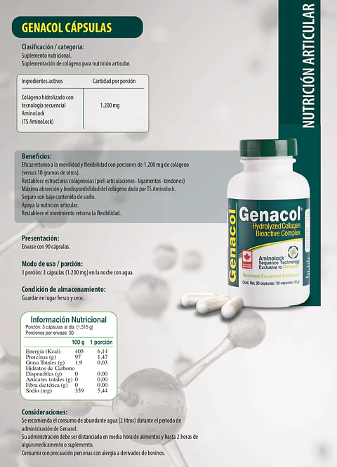 Genacol (colágeno 400mg) 90 cápsulas  Newscience