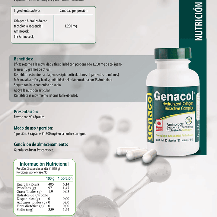 Genacol (colágeno 400mg) 90 cápsulas  Newscience 2