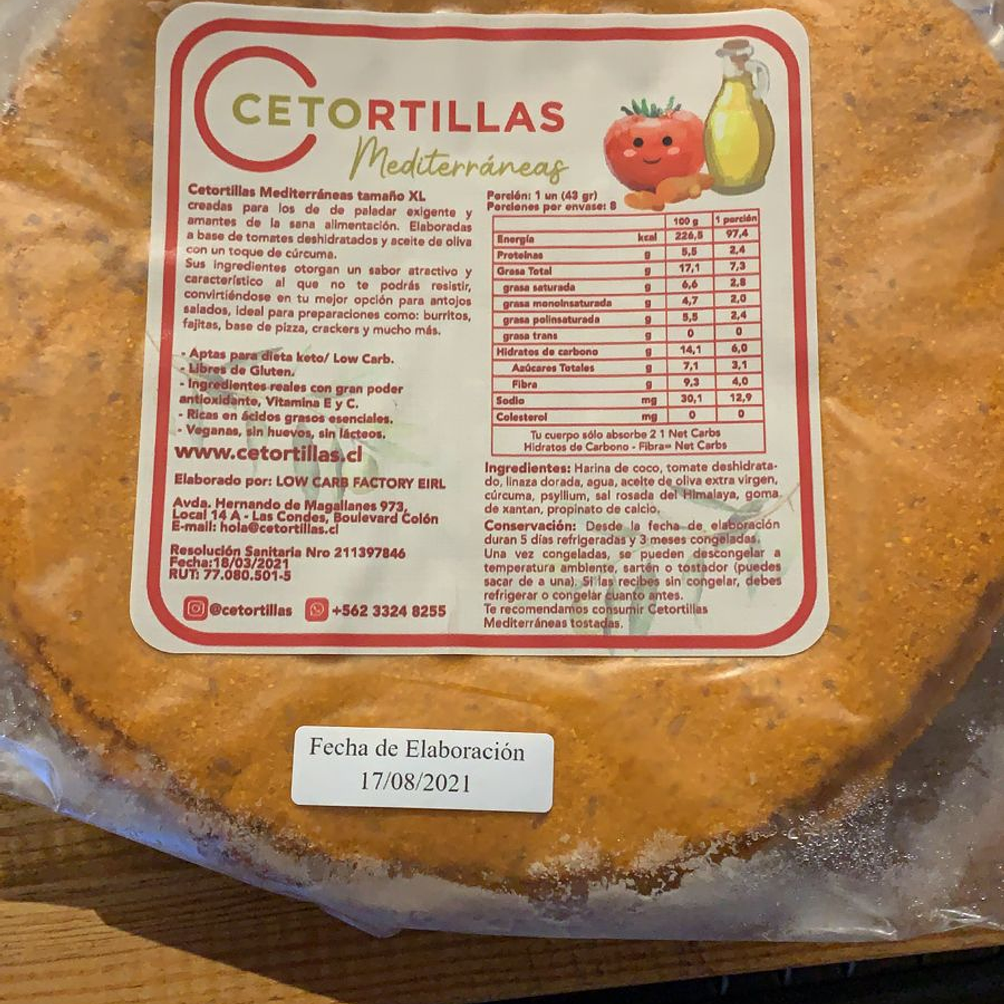 Tortilla XL keto Mediterranea 8 unidades Cetortilla 1