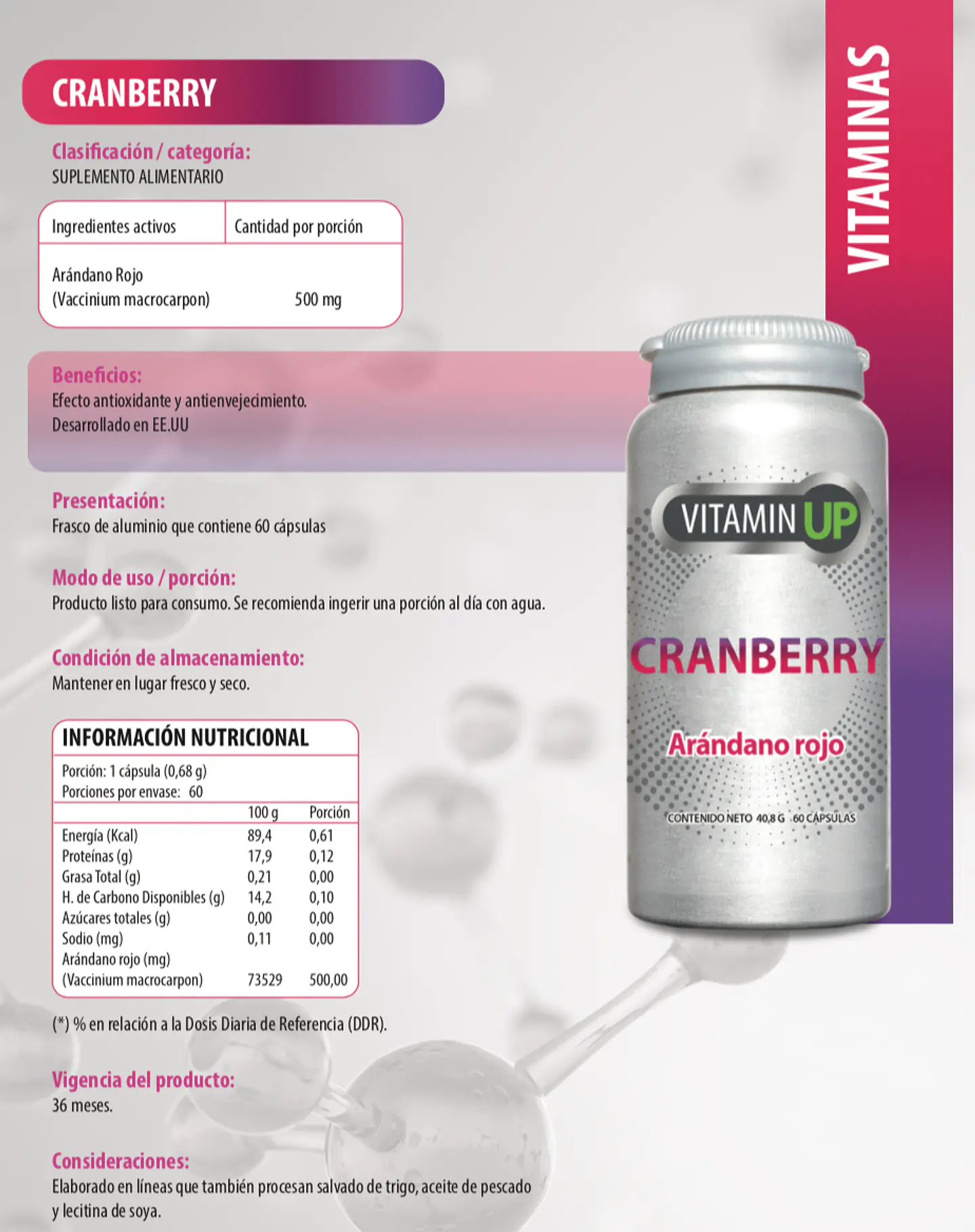 Vitamin Up Cranberry 60 Comprimidos Newscience 2
