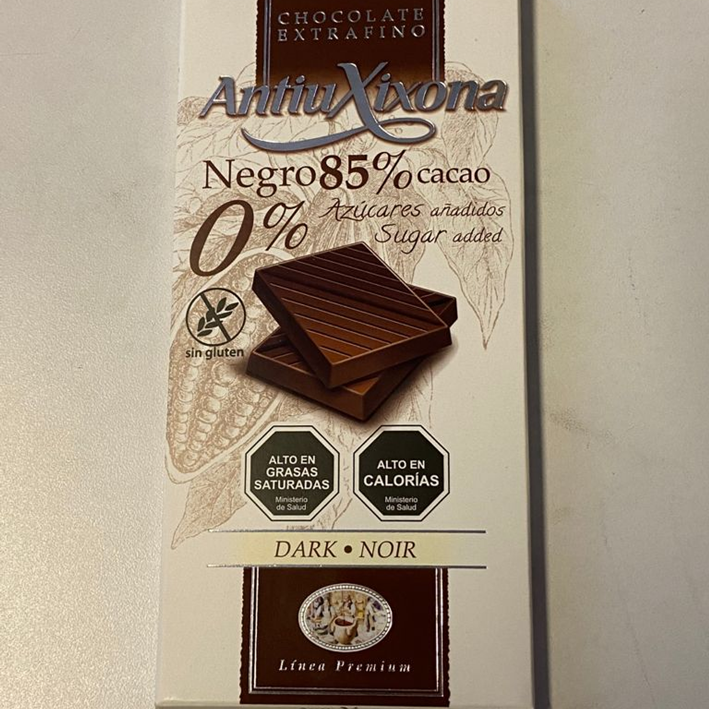 Chocolate Negro intenso sin azucar 85% cacao 100g Antiu Xixona 1