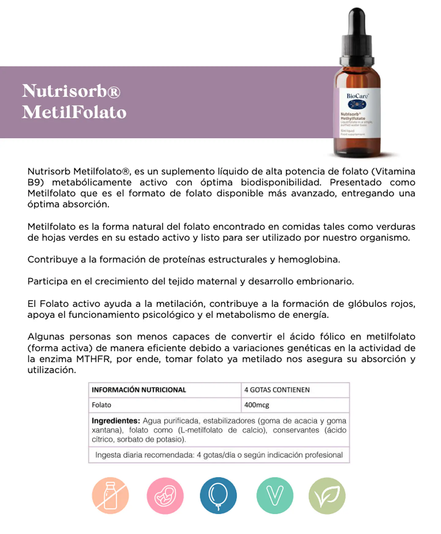 Nutrisorb Metilfolato liquido 15ml BioCare 2