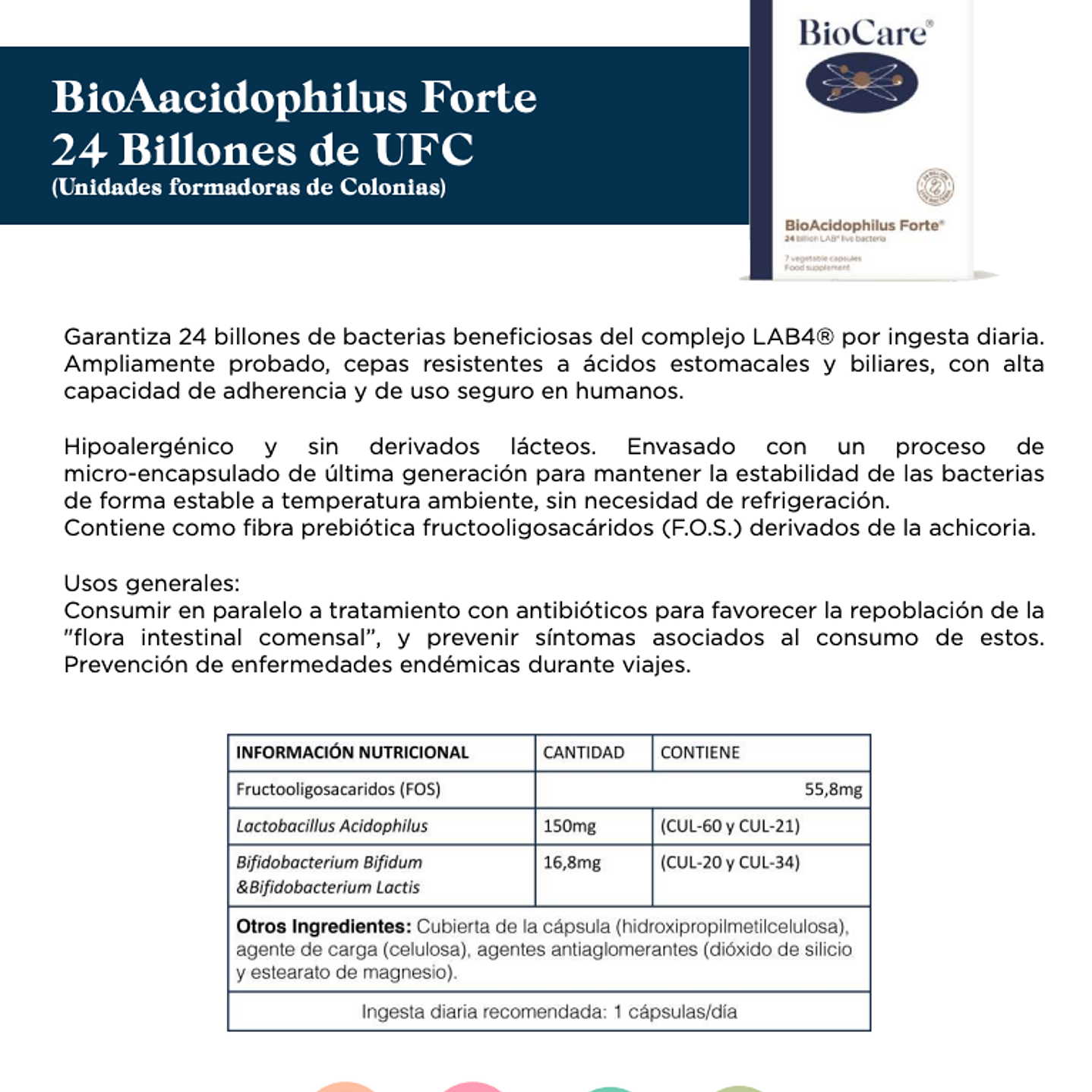 BioAcidophilus Forte 24 billones 7 capsulas BioCare 2