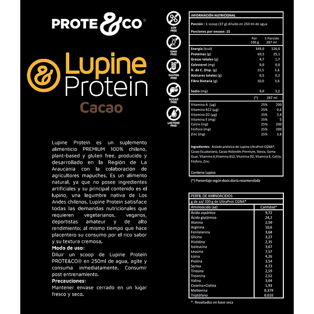 Proteína de Lupino sabor Cacao 550g Prote&Co