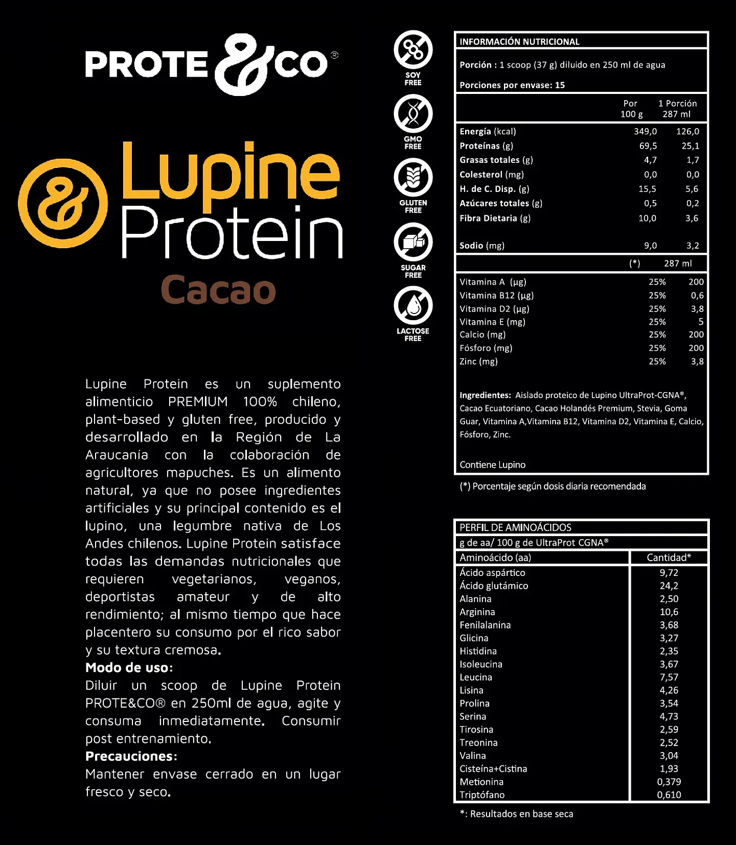 Proteína de Lupino sabor Cacao 550g Prote&Co 2