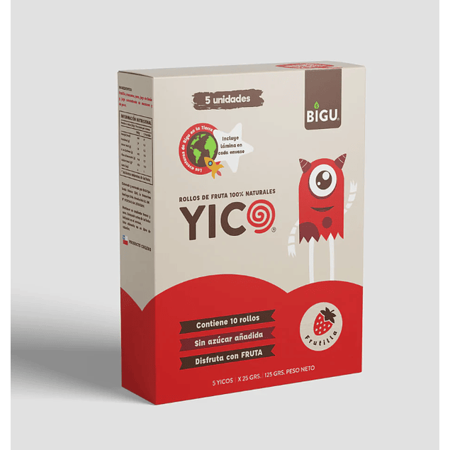 YICO, PACK 5 ROLLOS DE FRUTILLA 100% NATURALES, 125 GRS