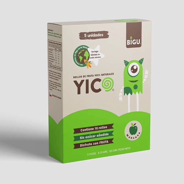 YICO, PACK 5 ROLLOS DE MANZANA 100% NATURALES, 125 GRS 