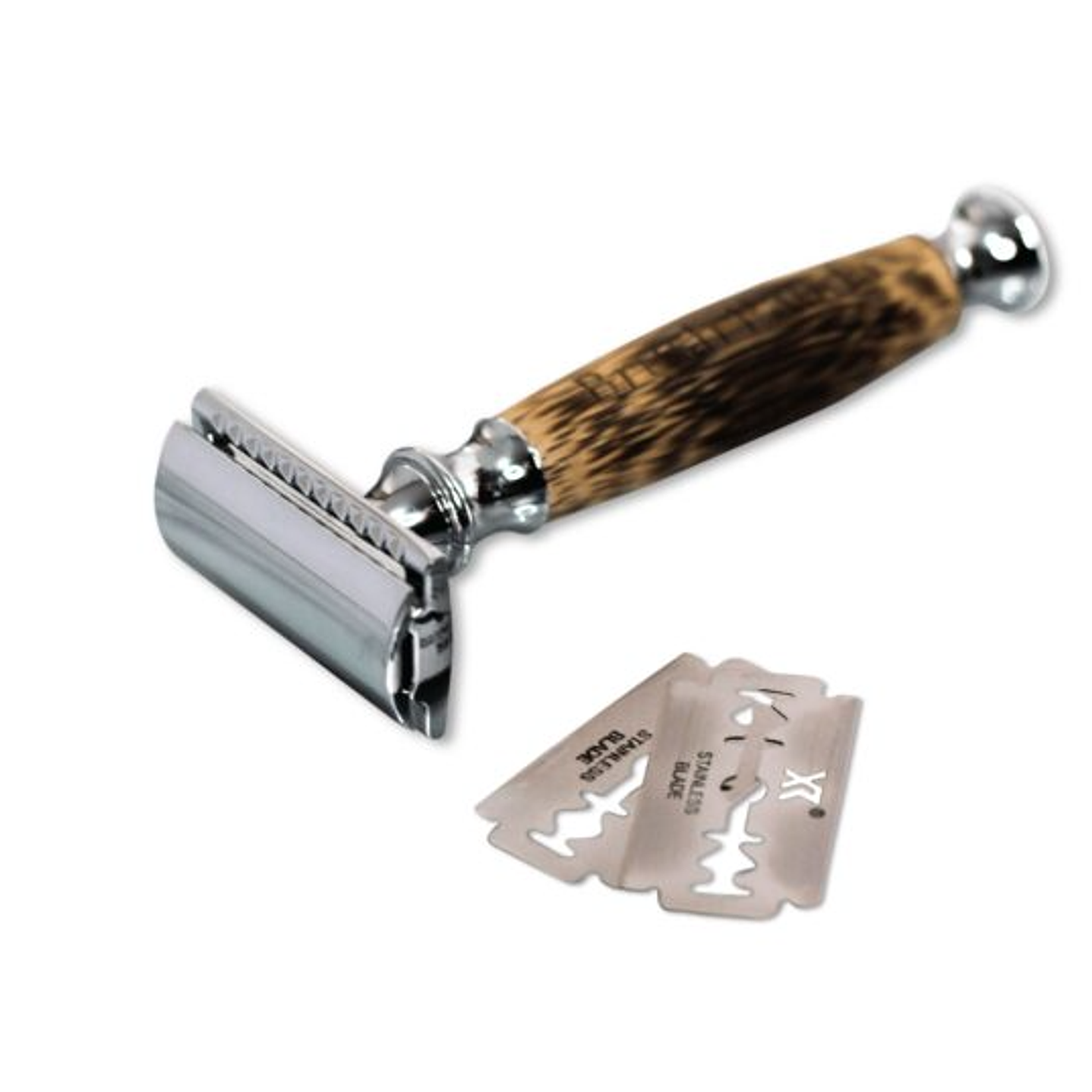 Rasuradora reutilizable de acero inoxidable y mango de madera BrushPanda  1