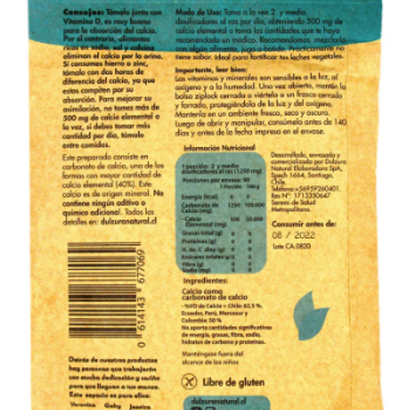 Calcio Dulzura Natural 500 mg 2