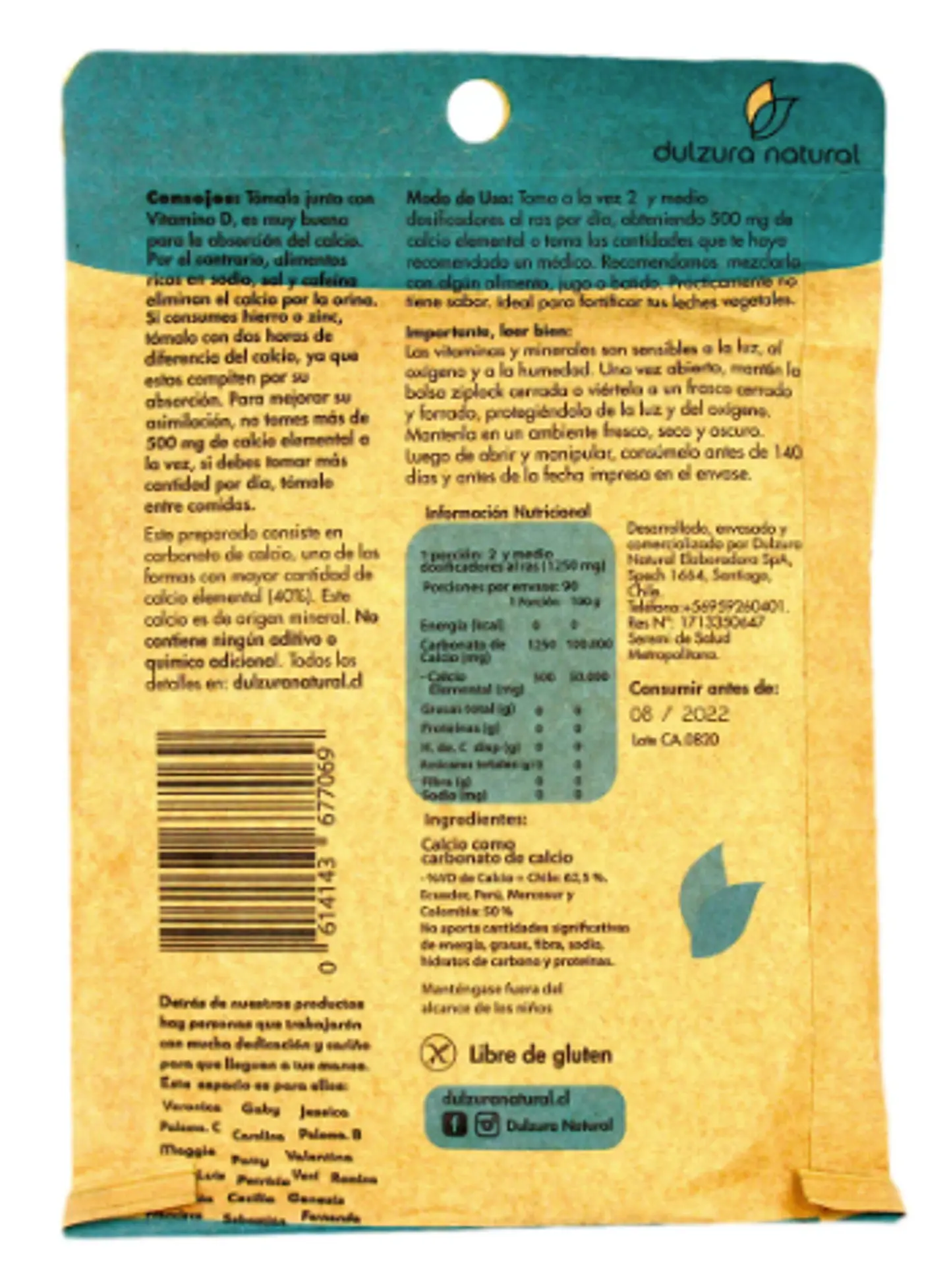 Calcio Dulzura Natural 500 mg 2