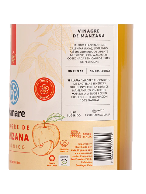 Vinagre de manzana orgánico 1 Lt Manare