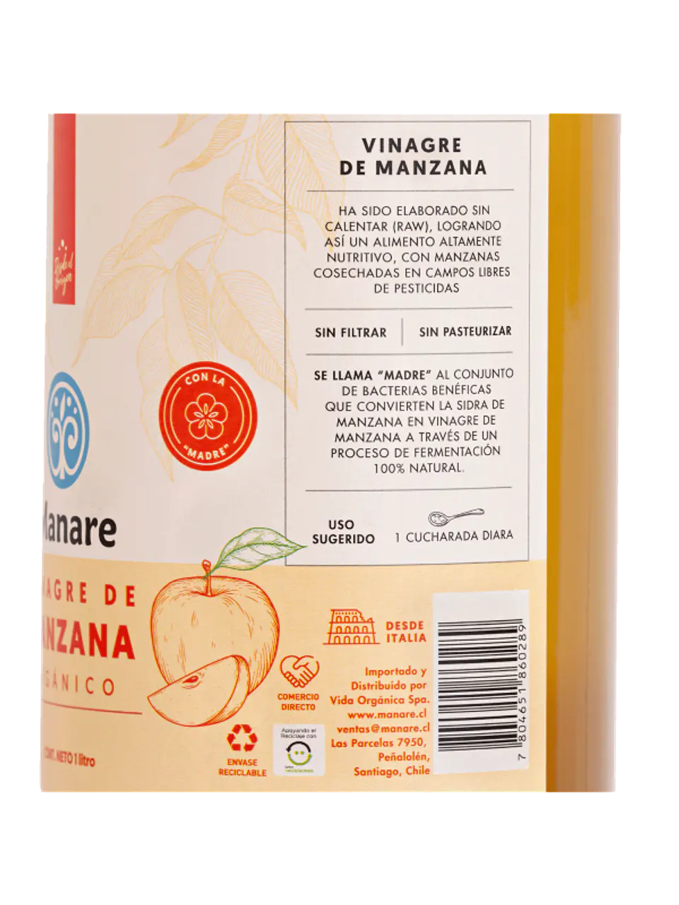Vinagre de manzana orgánico 1 Lt Manare 2
