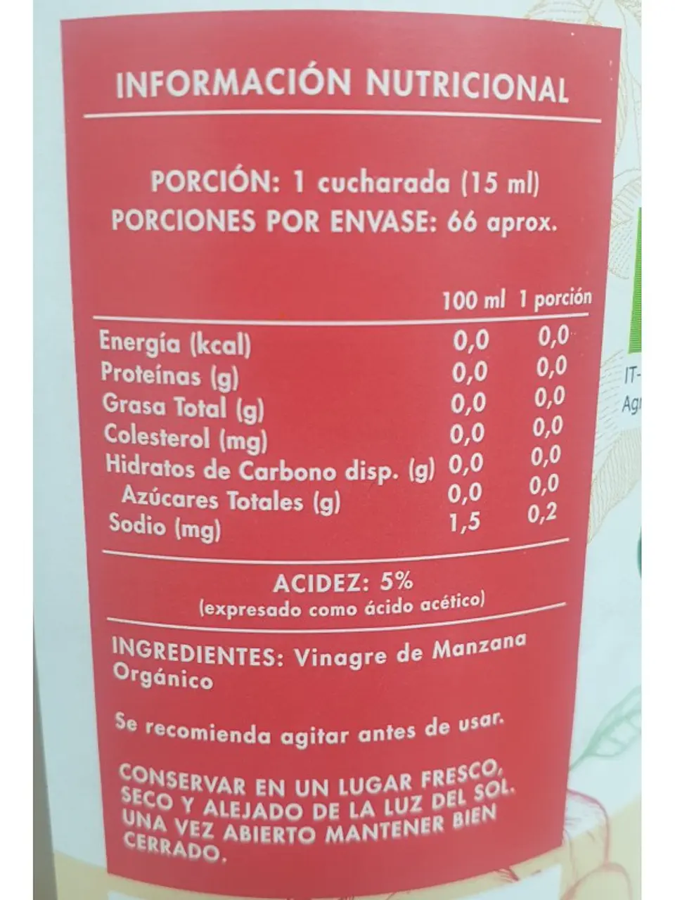 Vinagre de manzana orgánico 1 Lt Manare 3