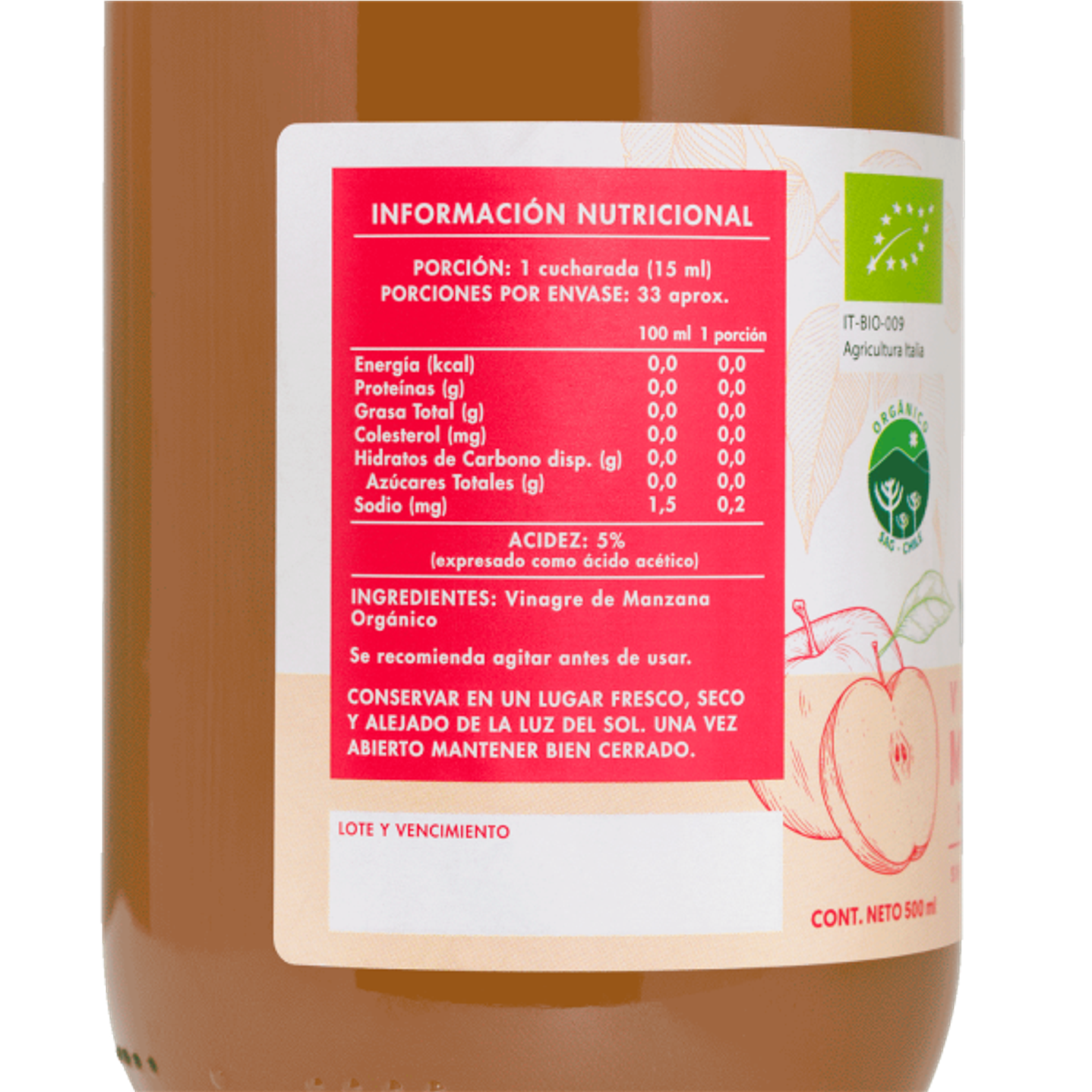 Vinagre de manzana orgánico 500 ml Manare 2