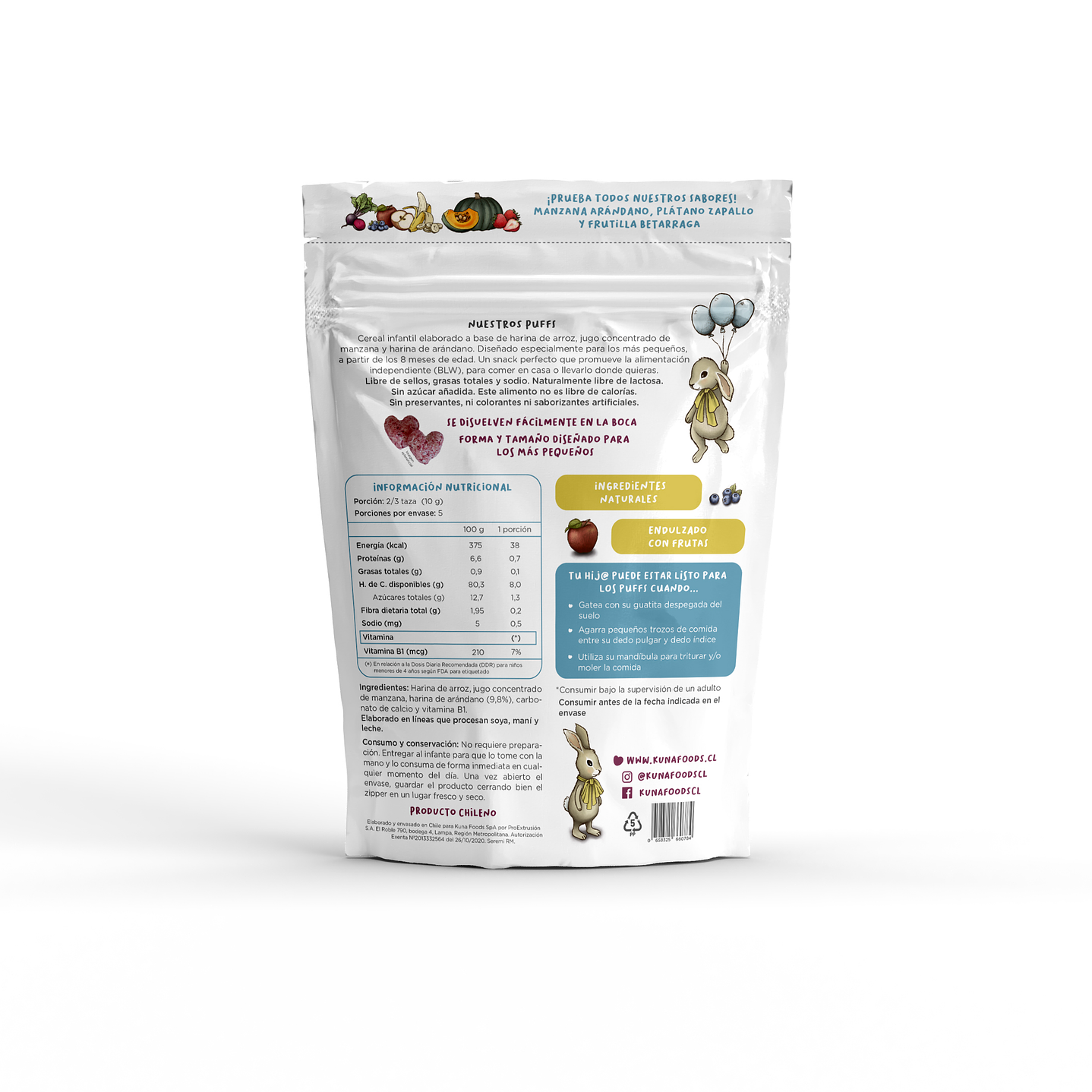 Kuna Foods - Puffs de manzana arándano 10g 2