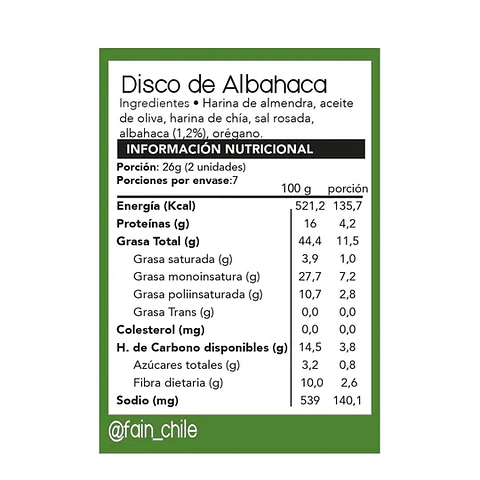 Fain - Discos de Albahaca Keto 150grs