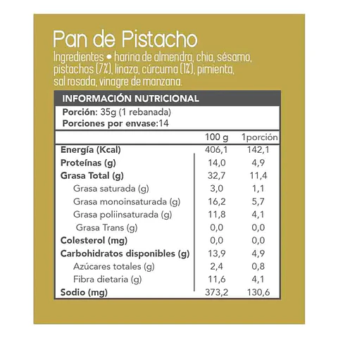 Fain - Pan de Pistachos Keto 500grs "Congelados, solo disponibles para retiro en tienda"