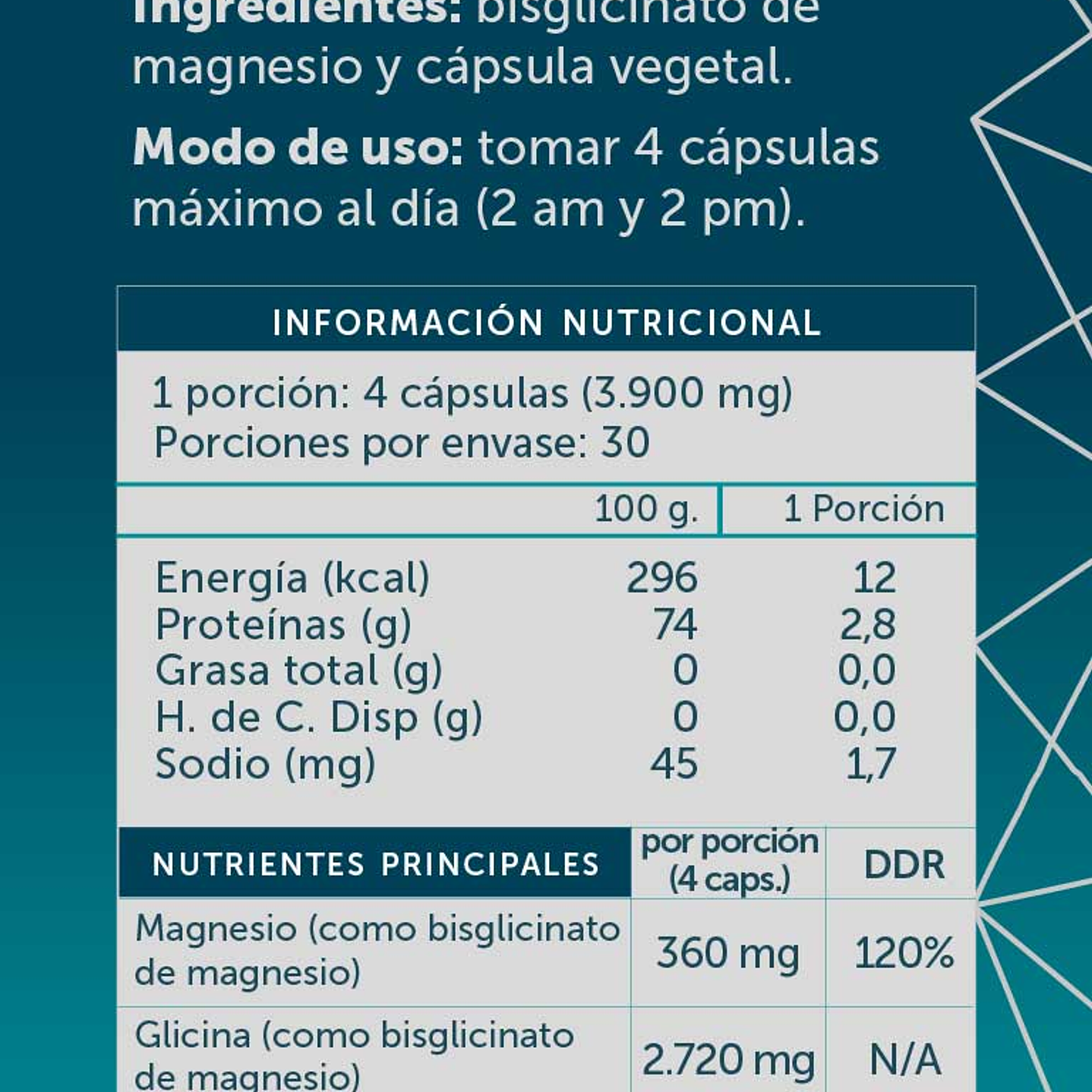 Magnesio Bisglicinato Pure 120 cápsulas Wellplus 2