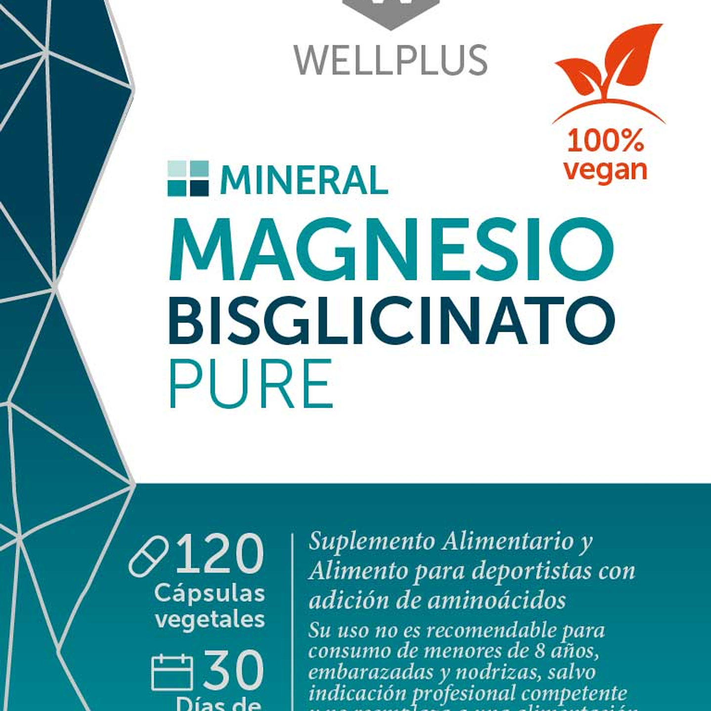Magnesio Bisglicinato Pure 120 cápsulas Wellplus 3