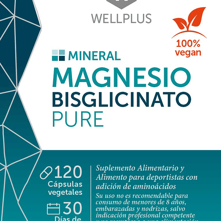 Magnesio Bisglicinato Pure 120 cápsulas Wellplus 3
