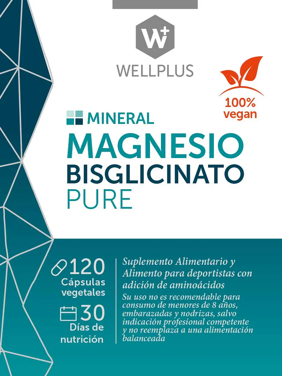 Magnesio Bisglicinato Pure 120 cápsulas Wellplus 3