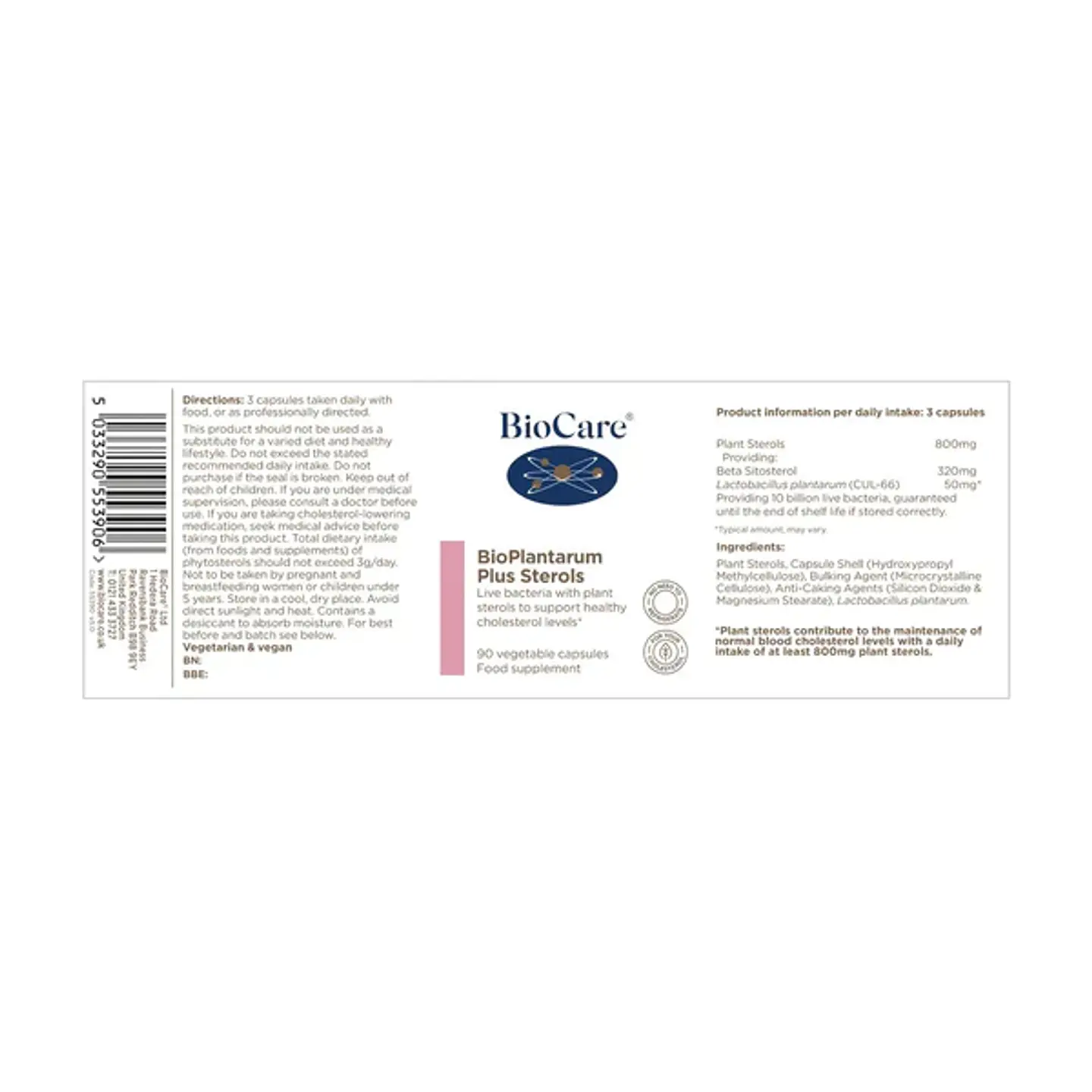 Probióticos  Bioplantarum Sterols 90 Cápsulas Biocare 3