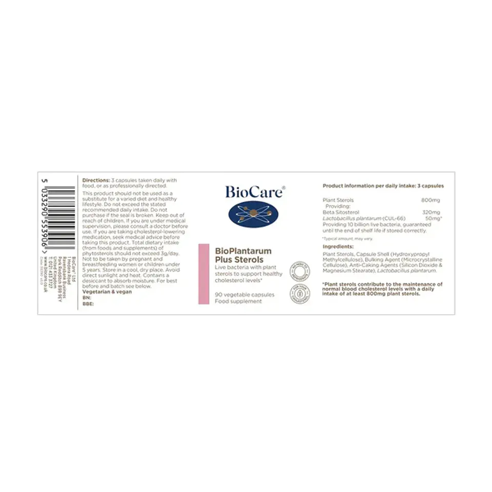 Probióticos  Bioplantarum Sterols 90 Cápsulas Biocare 3