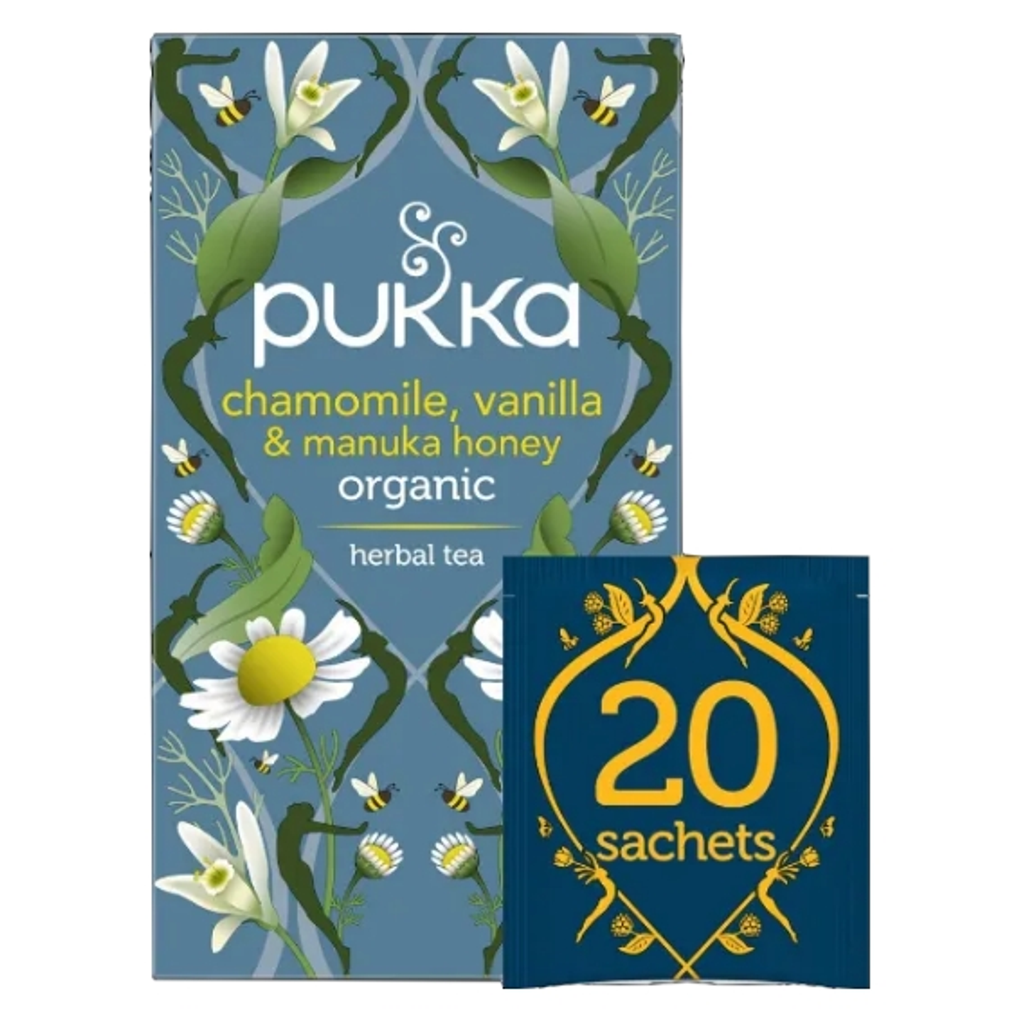 chamomile, vainilla & manuka honey 20 bolsas pukka 1