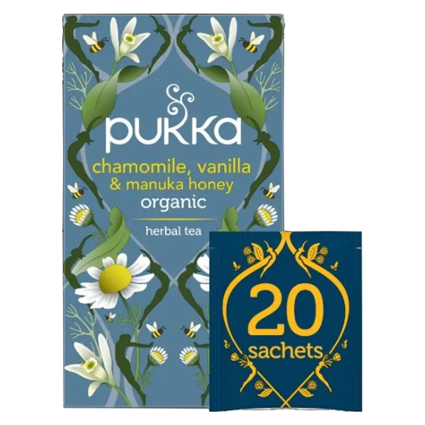 chamomile, vainilla & manuka honey 20 bolsas pukka 1