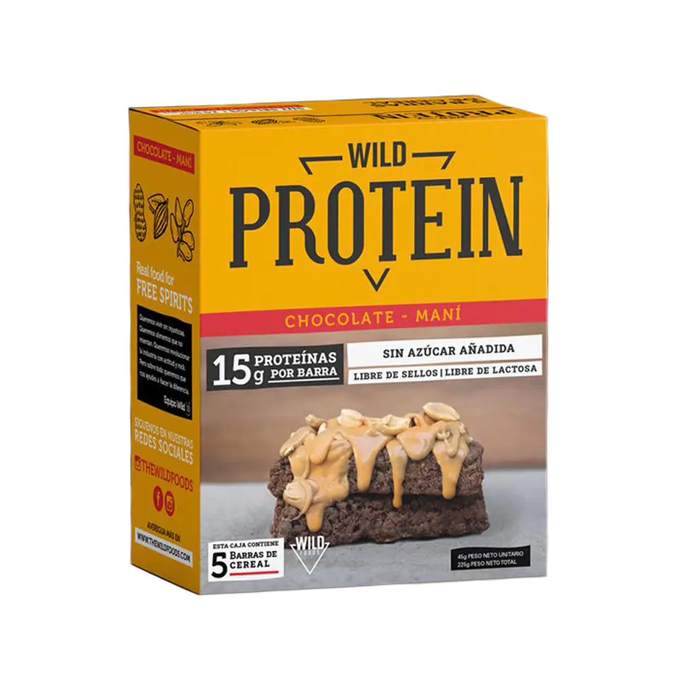 Wild Foods - Caja barras proteina sabor Chocolate Mani 5 unidades 1