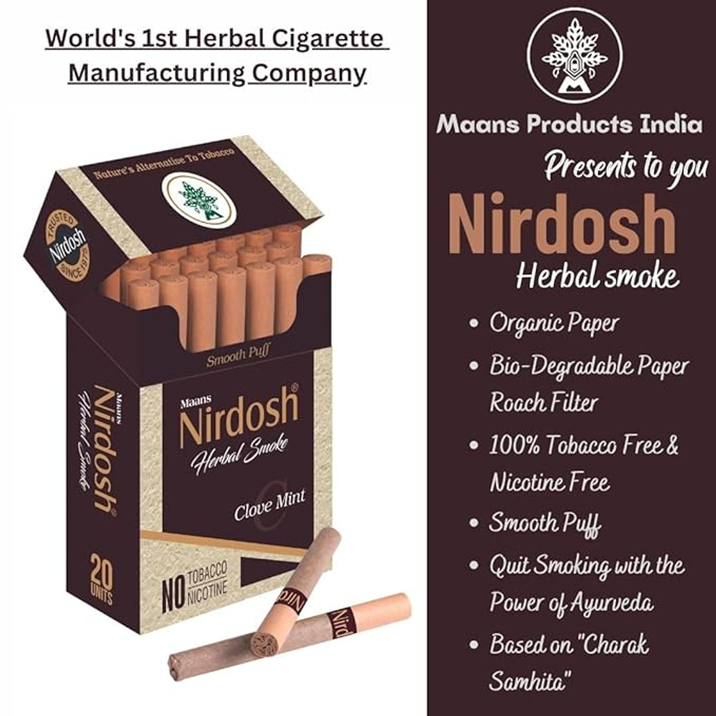 Nirdosh Cigarrillo Herbal Clavo de menta - Cajetilla 20 uni 3
