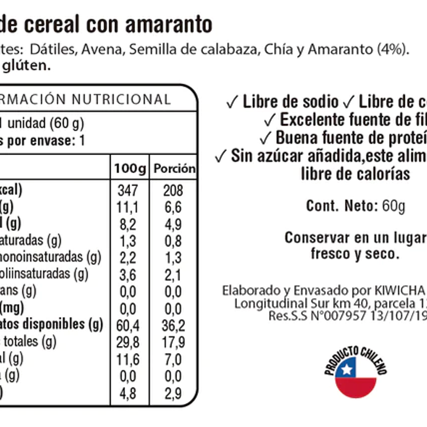 Barra Proteina Vegetal Amaranto 60g Kiwicha 2