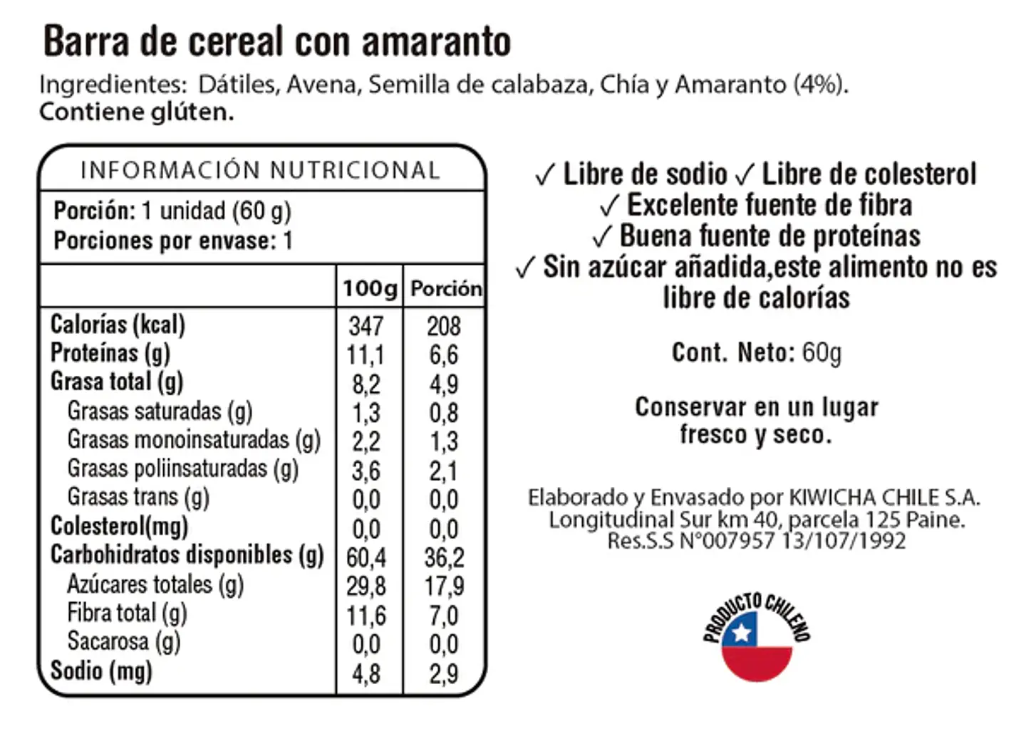 Barra Proteina Vegetal Amaranto 60g Kiwicha 2