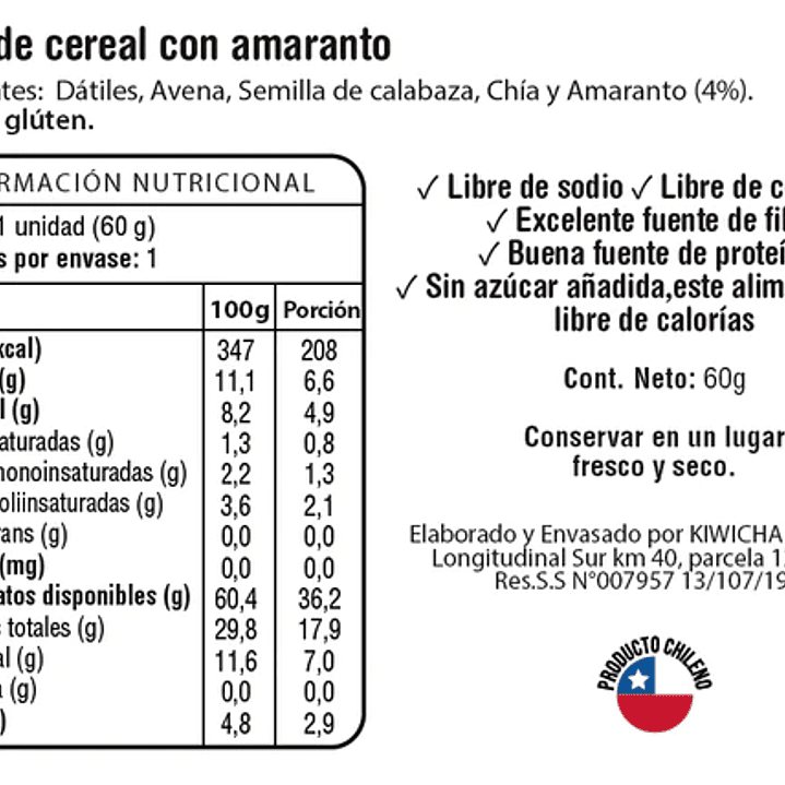 Barra Proteina Vegetal Amaranto 60g Kiwicha 2